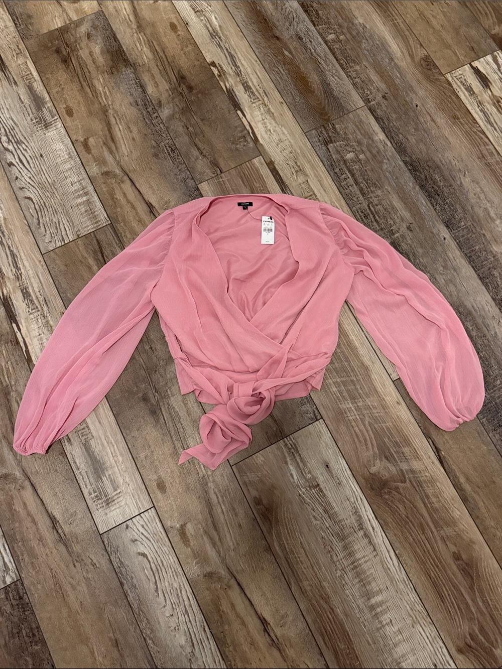 Express Pink Sheer Wrap Blouse with Tie Waist
